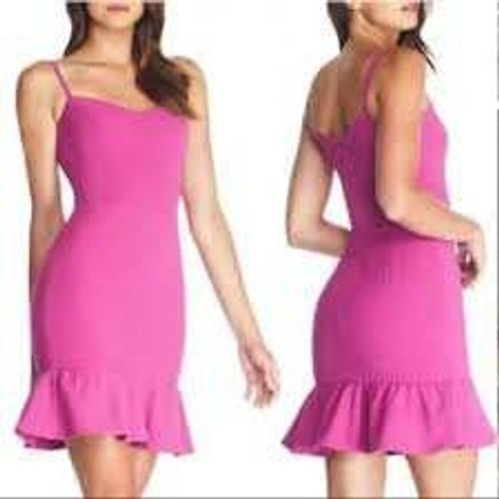 Dress the Population Mira Ruffle Hem Mini Dress Hibiscus Pink XL‎ NWT